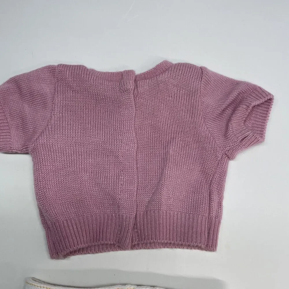American Girl Doll Retired Pink Ribbed Short Sleeve Sweater & White Flared Jeans